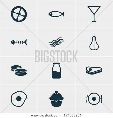 Vector Illustration Of 12 Food Icons. Editable Pack Of Seafood, Cruet, Biscuit And Other Elements.