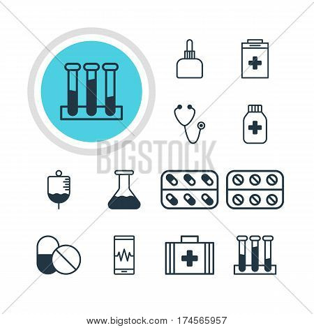 Vector Illustration Of 12 Medicine Icons. Editable Pack Of Medicine, Antibiotic, Exigency And Other Elements.