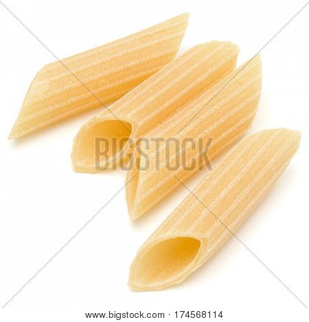 Italian pasta isolated on white background. Pennoni. Penne rigate.