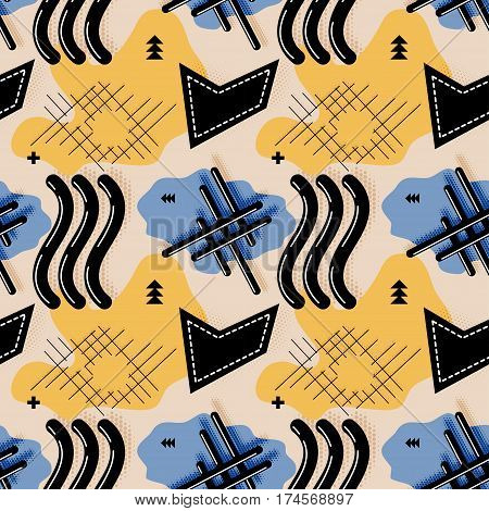 Seamless abstract pattern. Vector seamless pattern in the style of Memphis with waves. The basis for your fabrics and desktop. Stock vector
