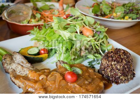 Pork Chops With Mushroom Gravy stock photo