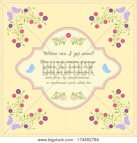 Greeting card floral butterfly Lettering Vector illustration