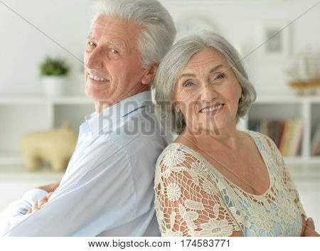 Portrait of a happy elderly couple embracing