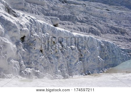 limestone structures of Pamukkale in Turkey. white walls and tarrases.