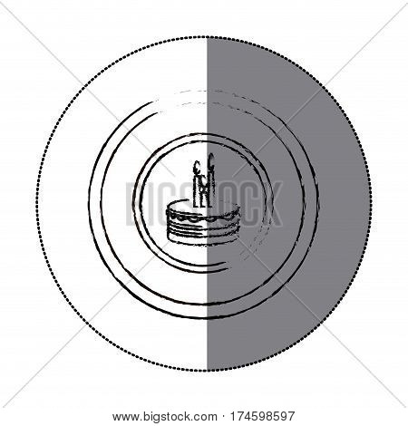 sticker blurred silhouette circular frame with cake and candles vector illustration