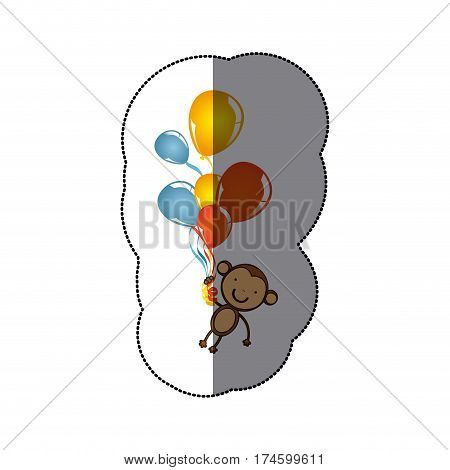 sticker colorful set flying balloons with cute monkey animal icon vector illustration