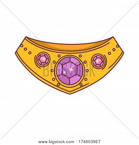 Necklace of gold with precious stones isolated on white background. Expensive accessory made of brilliants with golden frame. Vector illustration of fashion jewelry icon in flat style cartoon design