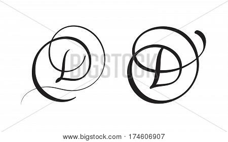 art calligraphy letter D with flourish of vintage decorative whorls. Vector illustration EPS10.