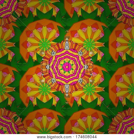 Vector Mandala. Boho Style Flower Seamless Pattern. Tiled Mandala Design Best For Print Fabric Or Pa