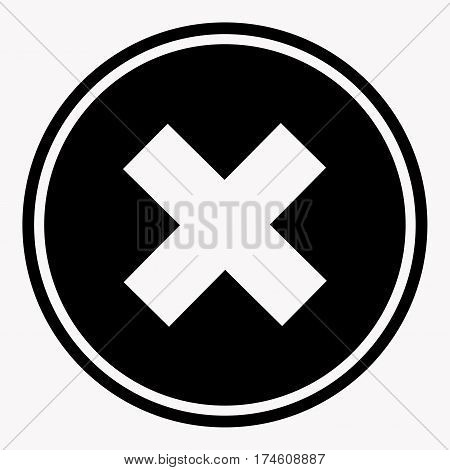 Warning and danger sign with cross attention symbol black circle on white background. Vector illustration in cartoon style graphic flat design. Drawn figure icon for infographic, website or app.