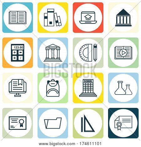 Set Of 16 Education Icons. Includes Document Case, Diploma, Education Center And Other Symbols. Beautiful Design Elements.