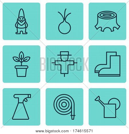 Set Of 9 Agriculture Icons. Includes Bailer, Tree Stub, Bugbear And Other Symbols. Beautiful Design Elements.