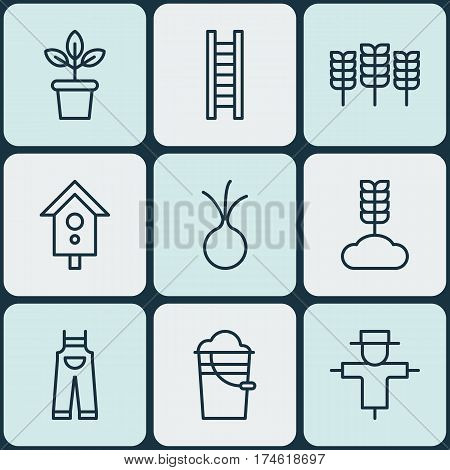 Set Of 9 Plant Icons. Includes Bugbear, Flowerpot, Garlic And Other Symbols. Beautiful Design Elements.