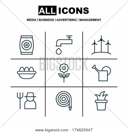 Set Of 9 Planting Icons. Includes Ovum, Spigot, Windmill And Other Symbols. Beautiful Design Elements.