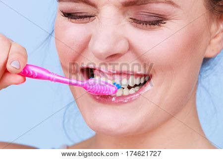 Woman Brushing Cleaning Teeth