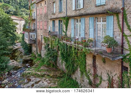 River along the old town Largentiere in the Ardeche region of France