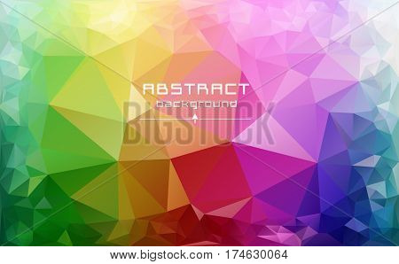 Abstract Low Poly Triangles Background. Futuristic Pattern. Red, Blue, Yellow, Green. Light To Dark,