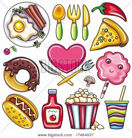 Set of ready-to-eat food icons isolated on white background. part 2
