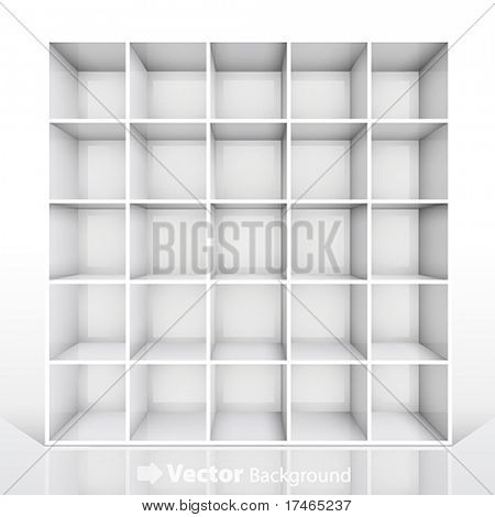 3D isolerede tom hvid reol. Vektor illustration