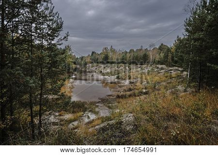 Colorful lake in the former open-cast mine in Leknica