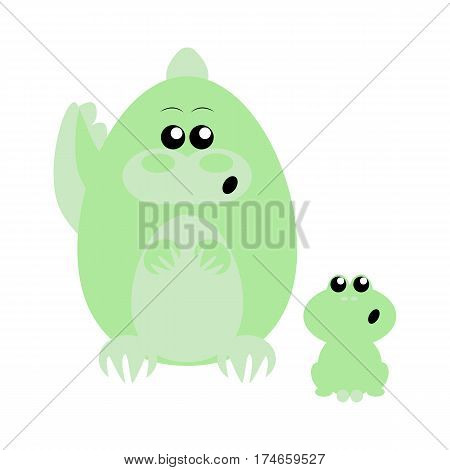 Funny cartoon surprised crocodile and his frog friend