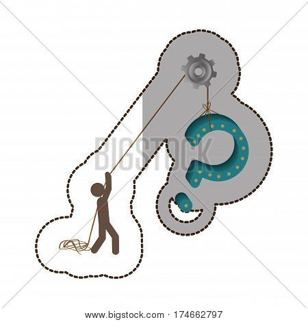 color person pulling a question sign with a loop icon, vector illustraction