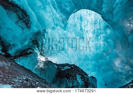 Ice cave under a glacier in Iceland