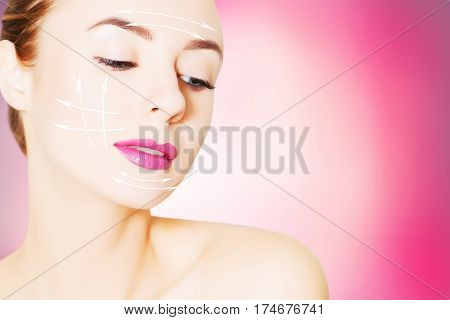 renovating skin concpet. woman face portrait with lifting marks