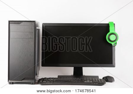 Midi Tower Computer Case With Led Monitor On White Background.