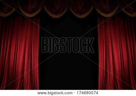 ajar red curtain on stage of the theater