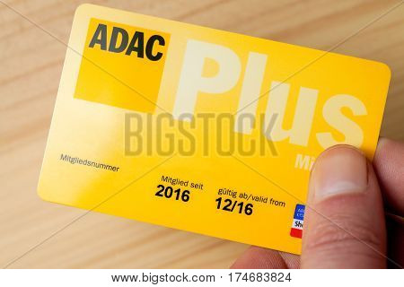 LANDESBERGEN / GERMANY - MARCH 5 2017: hand holds an ADAC (german automobile club) club card