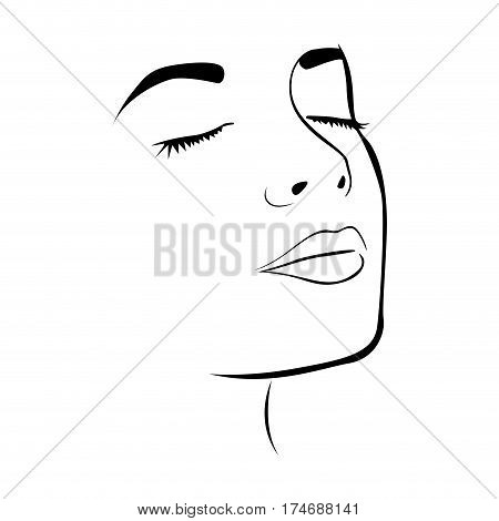 sketch female face silhouette with eyes closed vector illustration