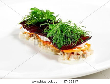 Herring Salad with Greens (Parsley, Dill) and Vegetables