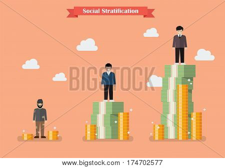 Social stratification with money. Vector cartoon illustration