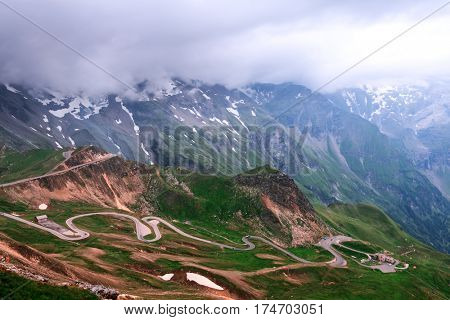Beautiful view from top of cableway above the Konigsee lake on Schneibstein mountain ridge. Border of German and Austrian Alps, Europe.