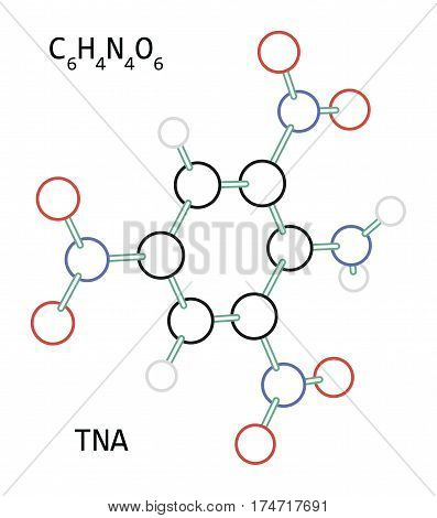 molecule C6H4N4O6 TNA Picramide isolated on white