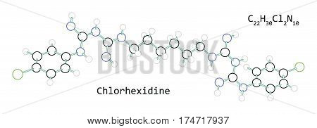 molecule C22H30Cl2N10 Chlorhexidine isolated on white in vector