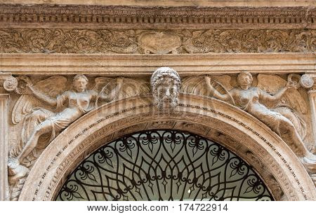 Architectural detail in the historic city center of Verona. Italy