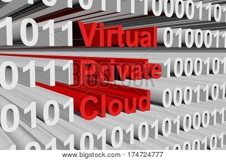 virtual private cloud in the form of binary code, 3D illustration