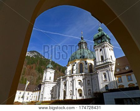 Impressive view of Ettal Abbey church, Kloster Ettal, Garmisch-partenkirchen, Bavaria, Germany