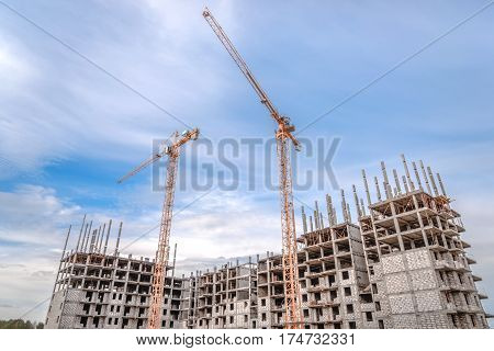 New multi-storey building and construction machinery/Construction works and building crane