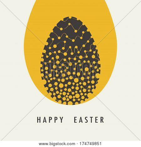 Cover design for the day of happy Easter.Conceptual drawing of Easter eggs.Shown Easter egg black with ornament on it.Egg on a yellow background.The phrase happy Easter on a beige background.