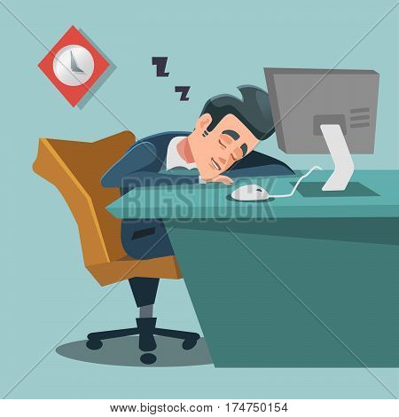 Sleeping Businessman. Tired Business Man at Work. Vector illustration