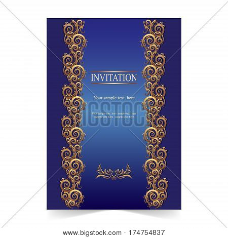 Invitation card greeting card wedding card with ornamenta on blue background