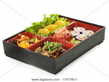 Japanske Bento frokost - svampe salat med varme ris appetitvækker og Hot Roll