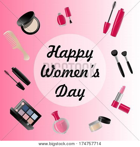Card International Womens Day with makeup tools