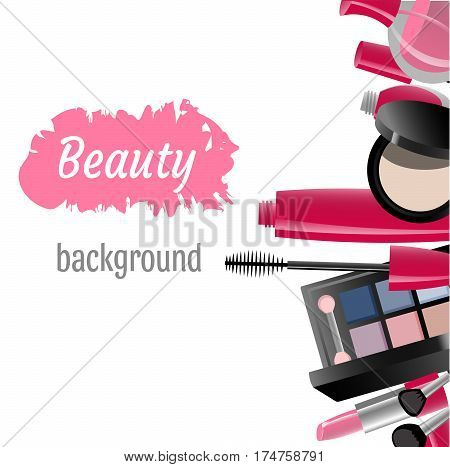 makeup set on white background. Copy space