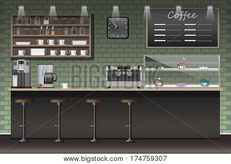 The interior of the cafe. The bar counter in the cafe