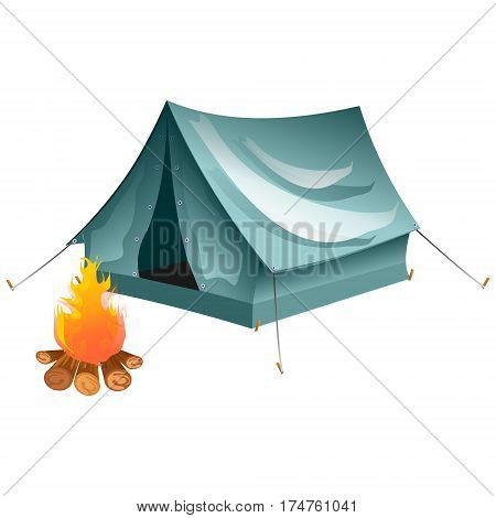 Objects bonfire, tents. Tents camping Vector tent illustration