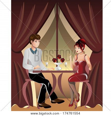 Romantic evening for a couple in a restaurant